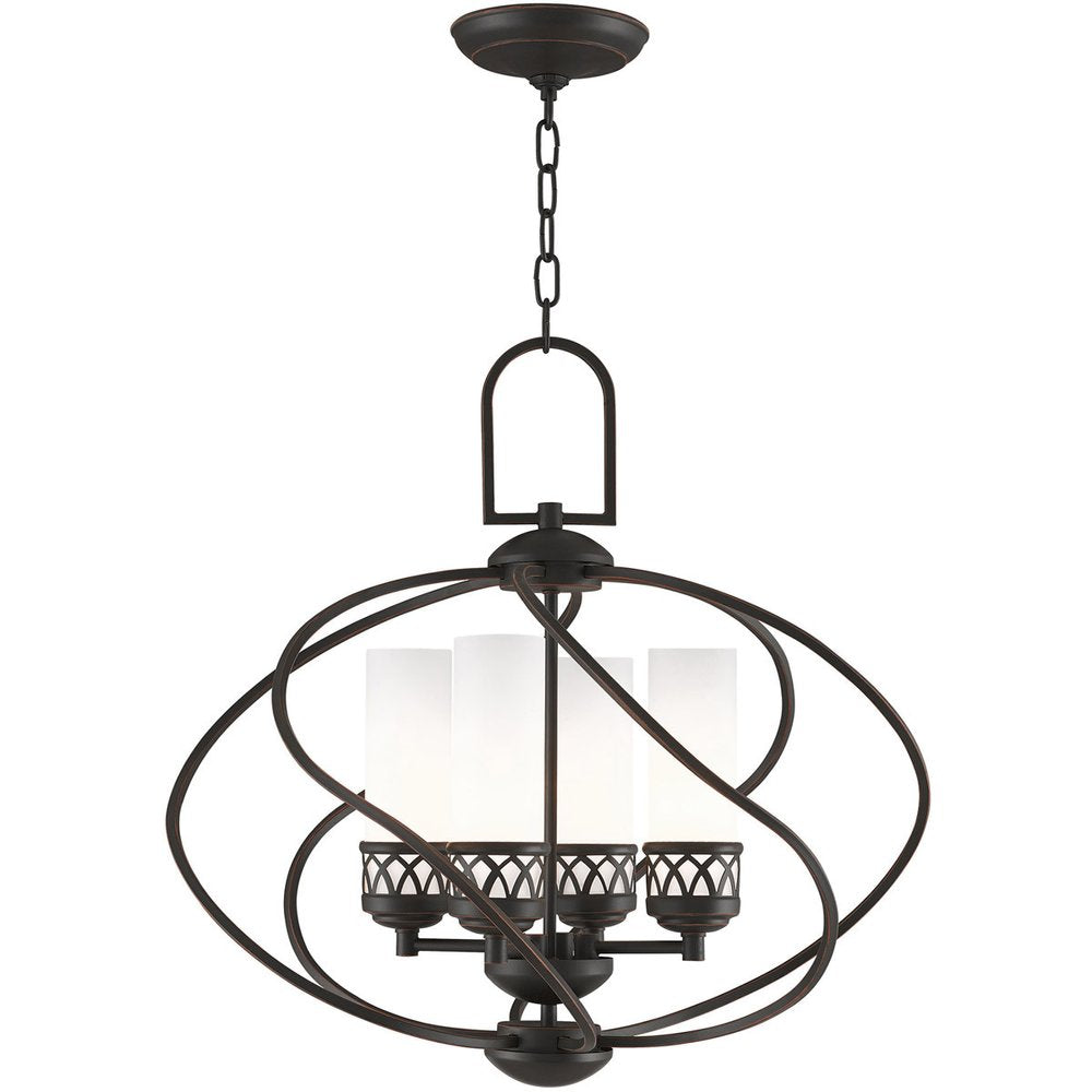 Bronze Four Light Metal Dimmable Chandelier With Shades