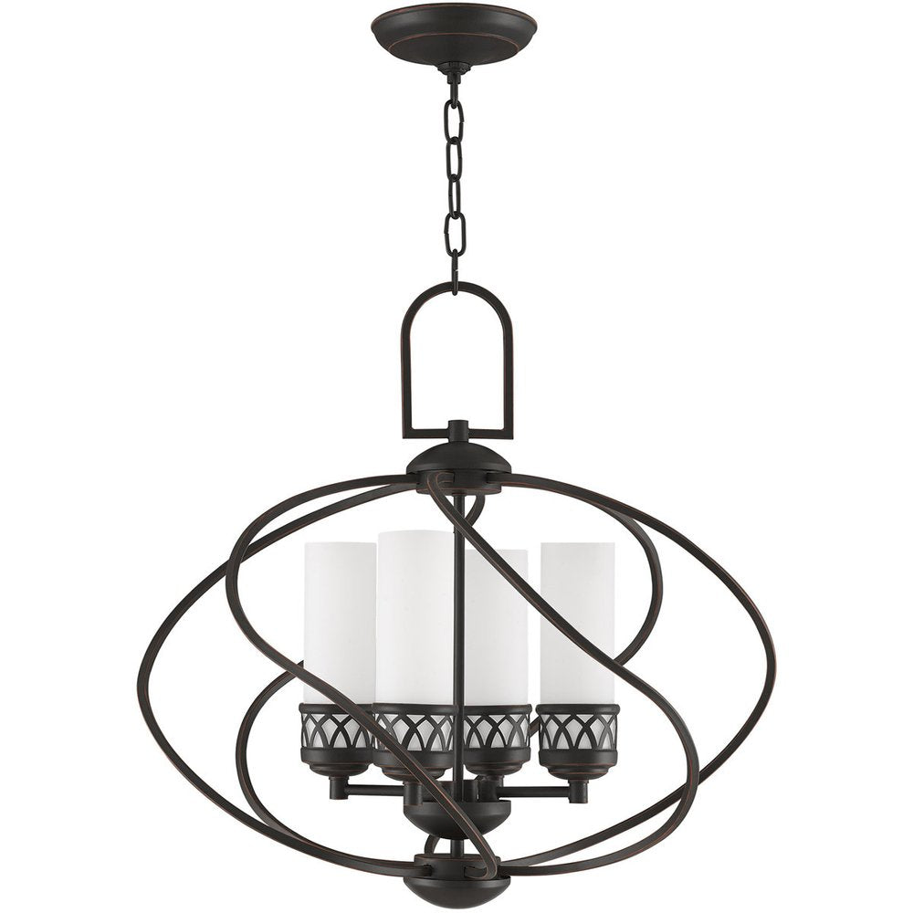 Bronze Four Light Metal Dimmable Chandelier With Shades