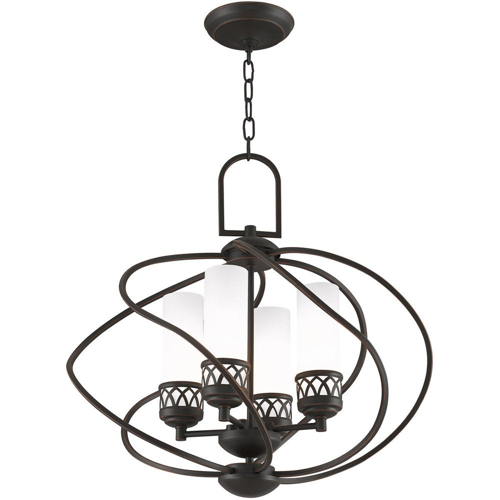 Bronze Four Light Metal Dimmable Chandelier With Shades