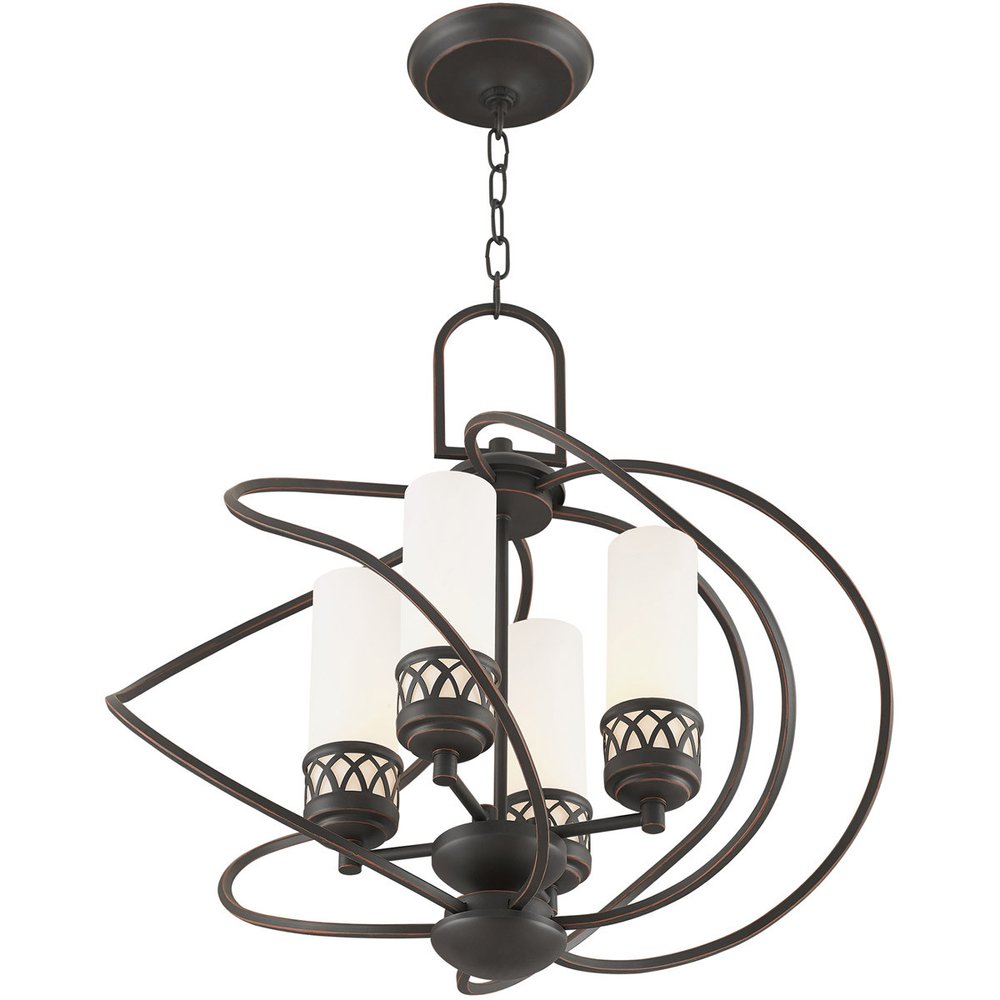 Bronze Four Light Metal Dimmable Chandelier With Shades