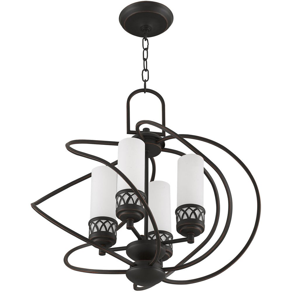 Bronze Four Light Metal Dimmable Chandelier With Shades