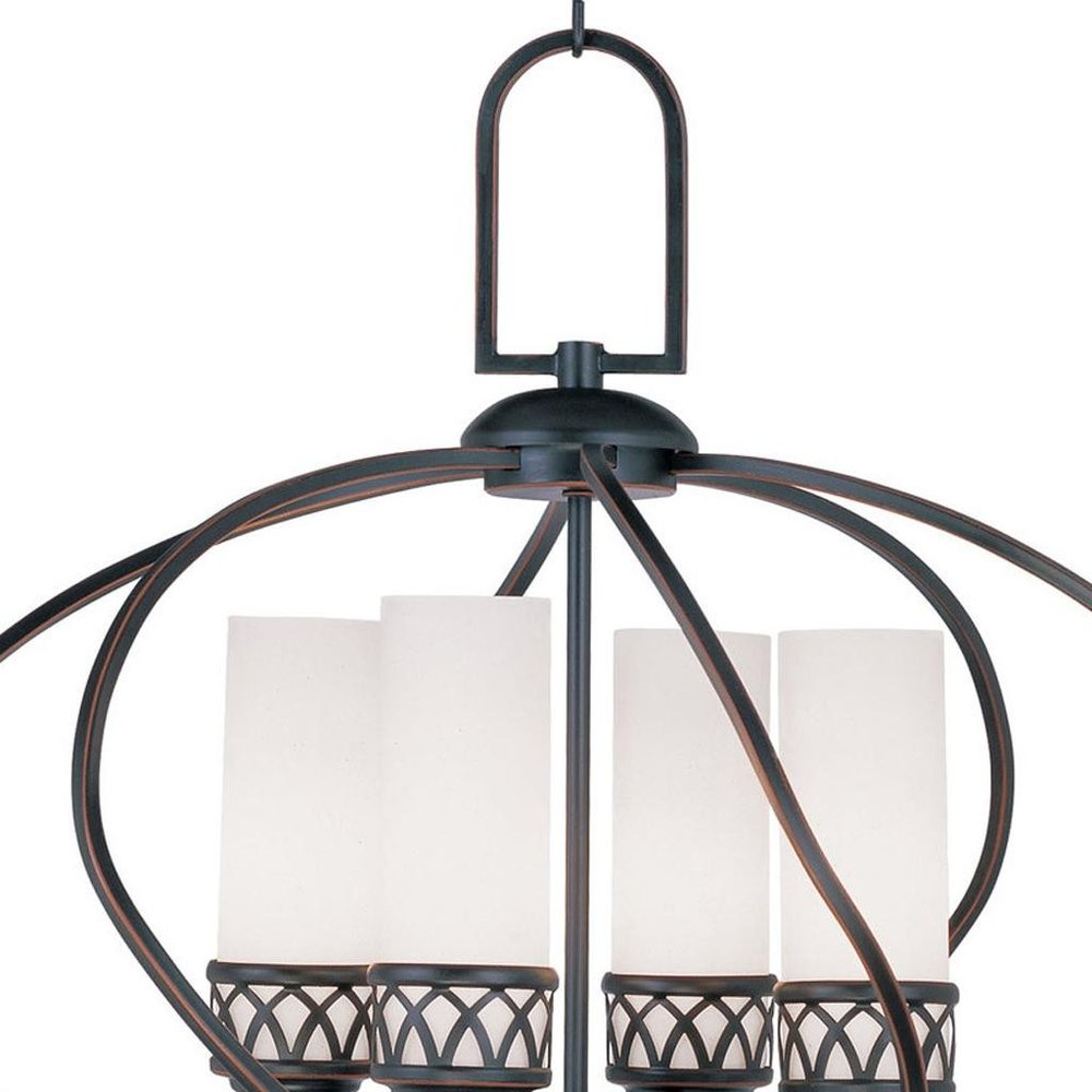 Bronze Four Light Metal Dimmable Chandelier With Shades