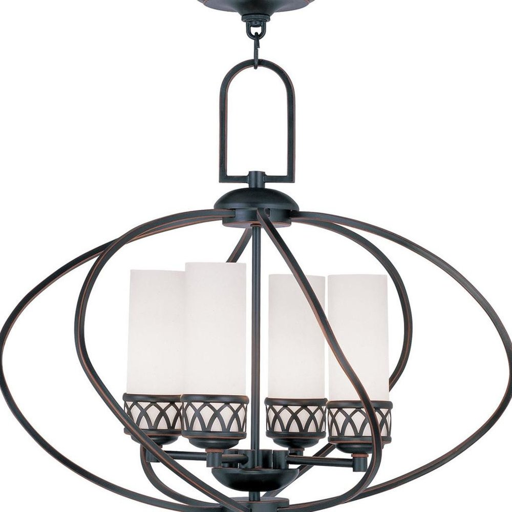 Bronze Four Light Metal Dimmable Chandelier With Shades