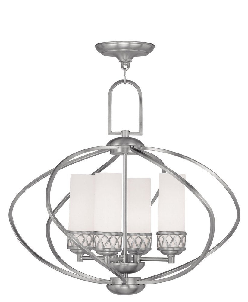 Nickel Four Light Metal Dimmable Chandelier With Shades