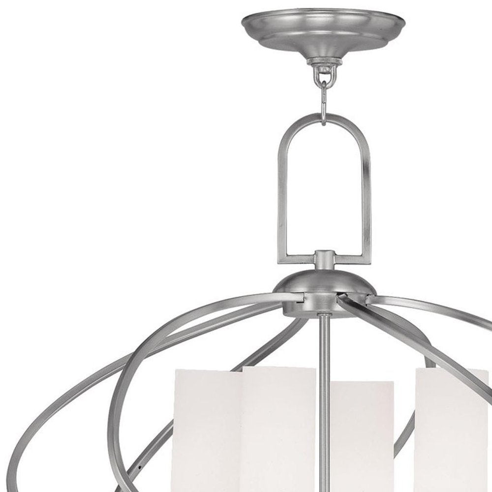 Nickel Four Light Metal Dimmable Chandelier With Shades