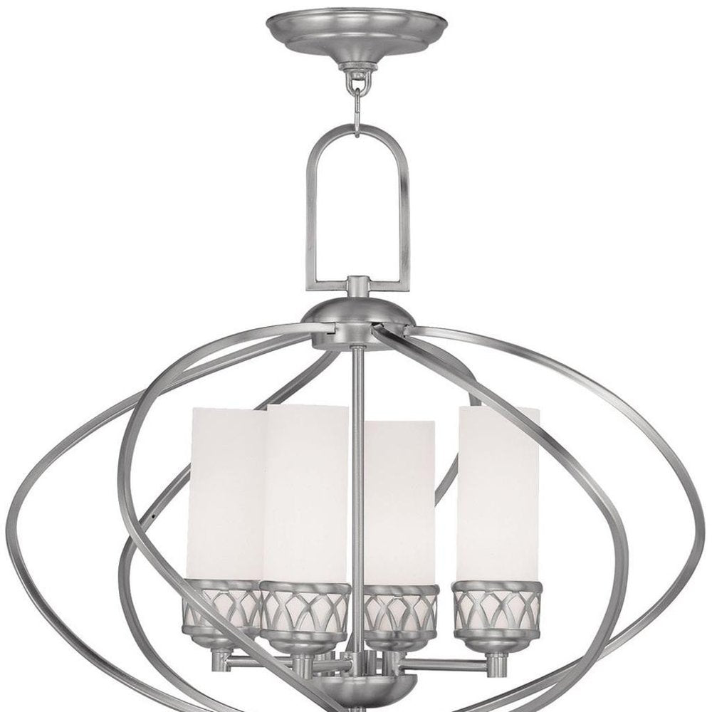 Nickel Four Light Metal Dimmable Chandelier With Shades