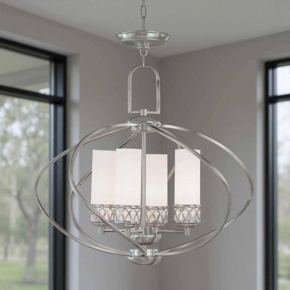 Nickel Four Light Metal Dimmable Chandelier With Shades