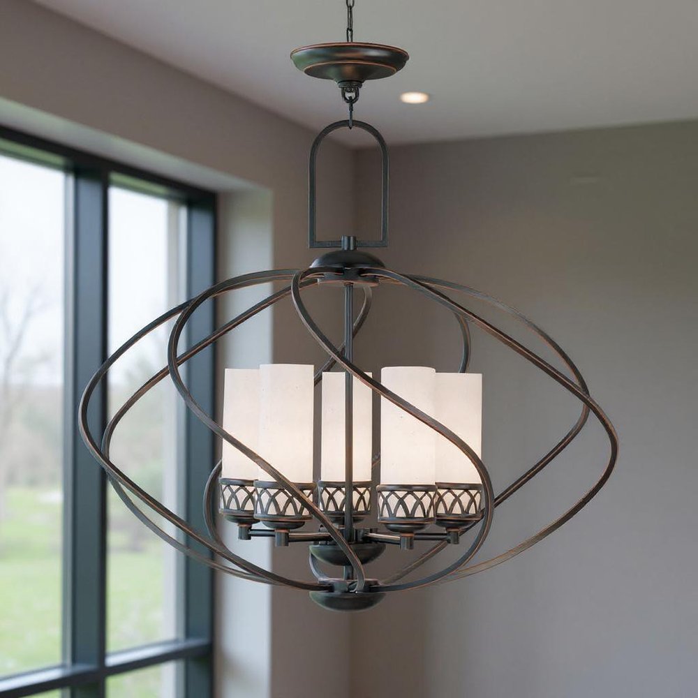 Five Light Dimmable Chandelier With Shades