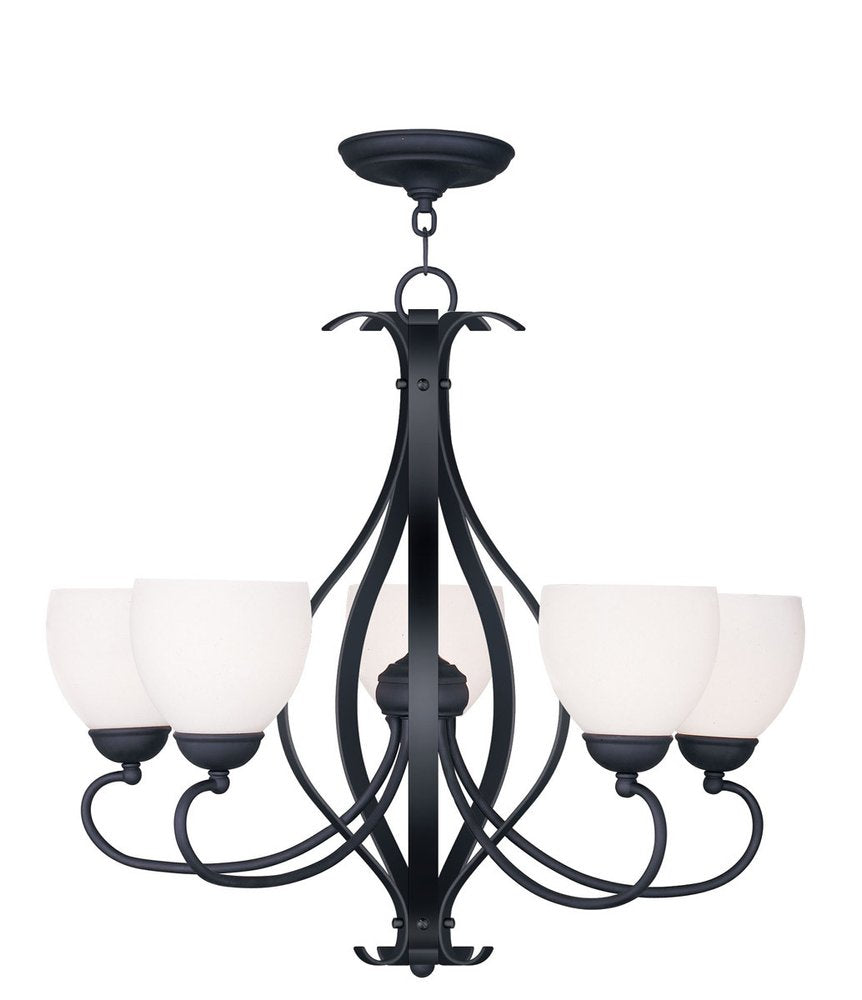 Black Five Light Metal Dimmable Chandelier With Shades