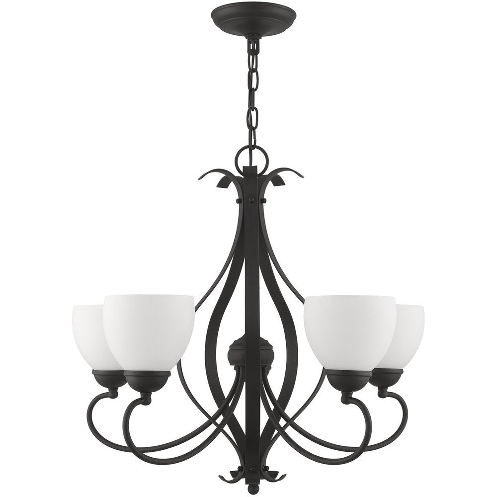 Black Five Light Metal Dimmable Chandelier With Shades