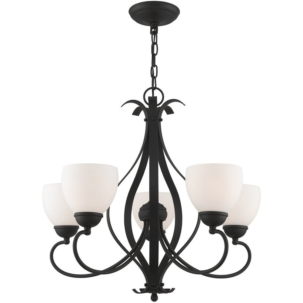 Black Five Light Metal Dimmable Chandelier With Shades