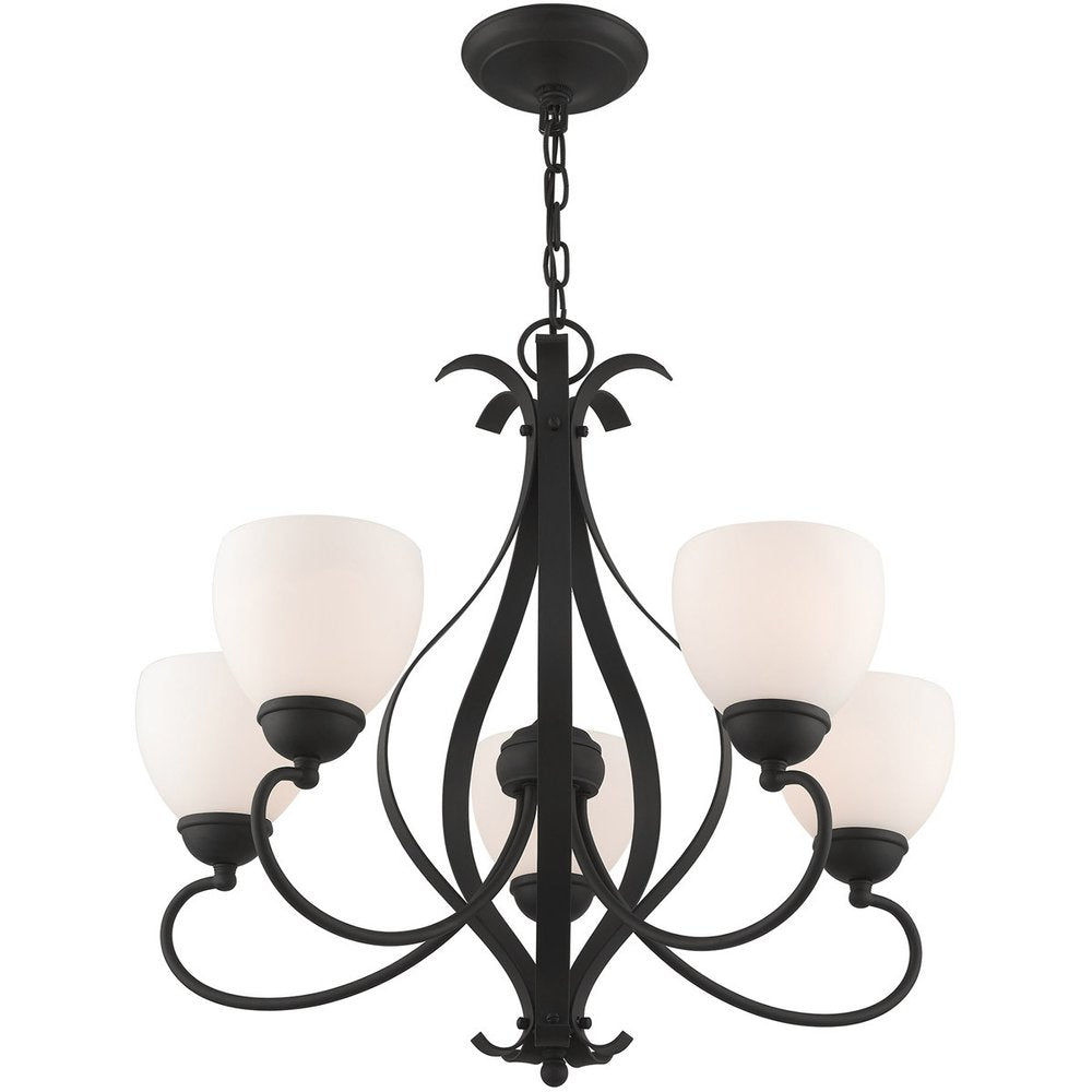 Black Five Light Metal Dimmable Chandelier With Shades