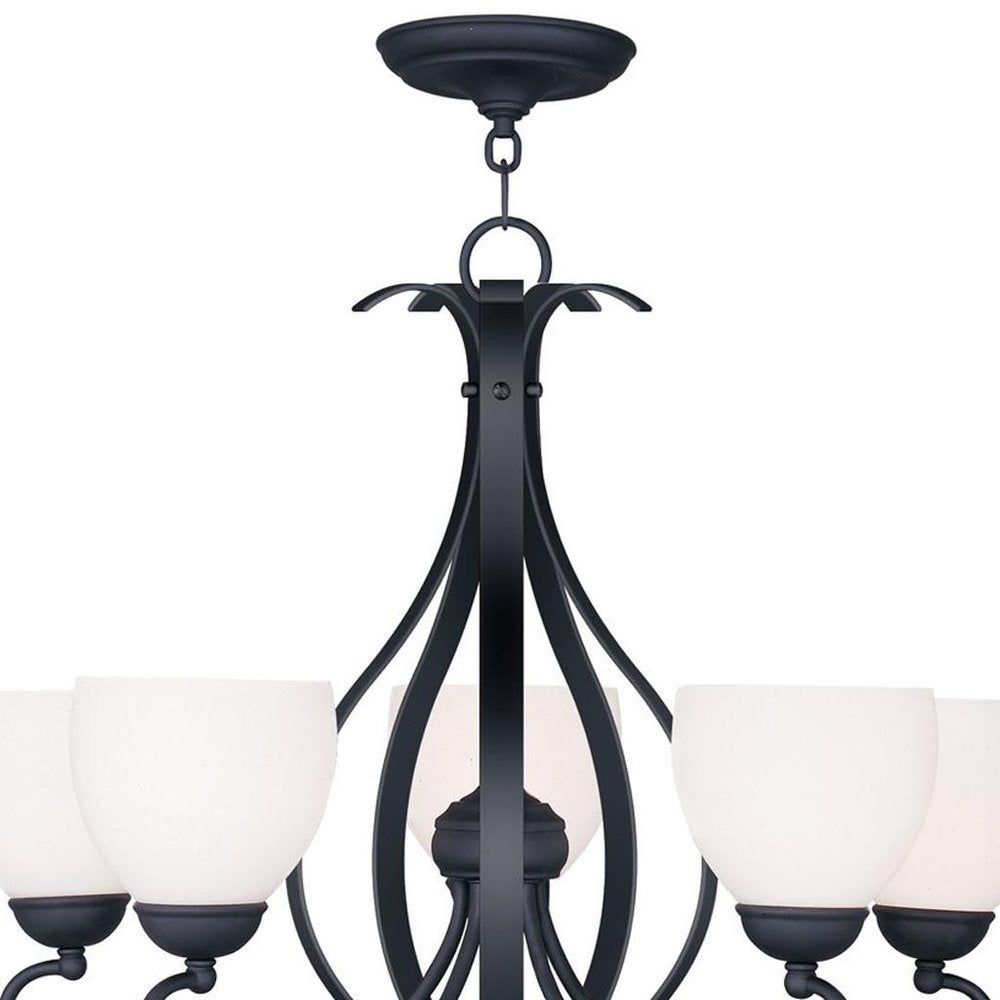 Black Five Light Metal Dimmable Chandelier With Shades