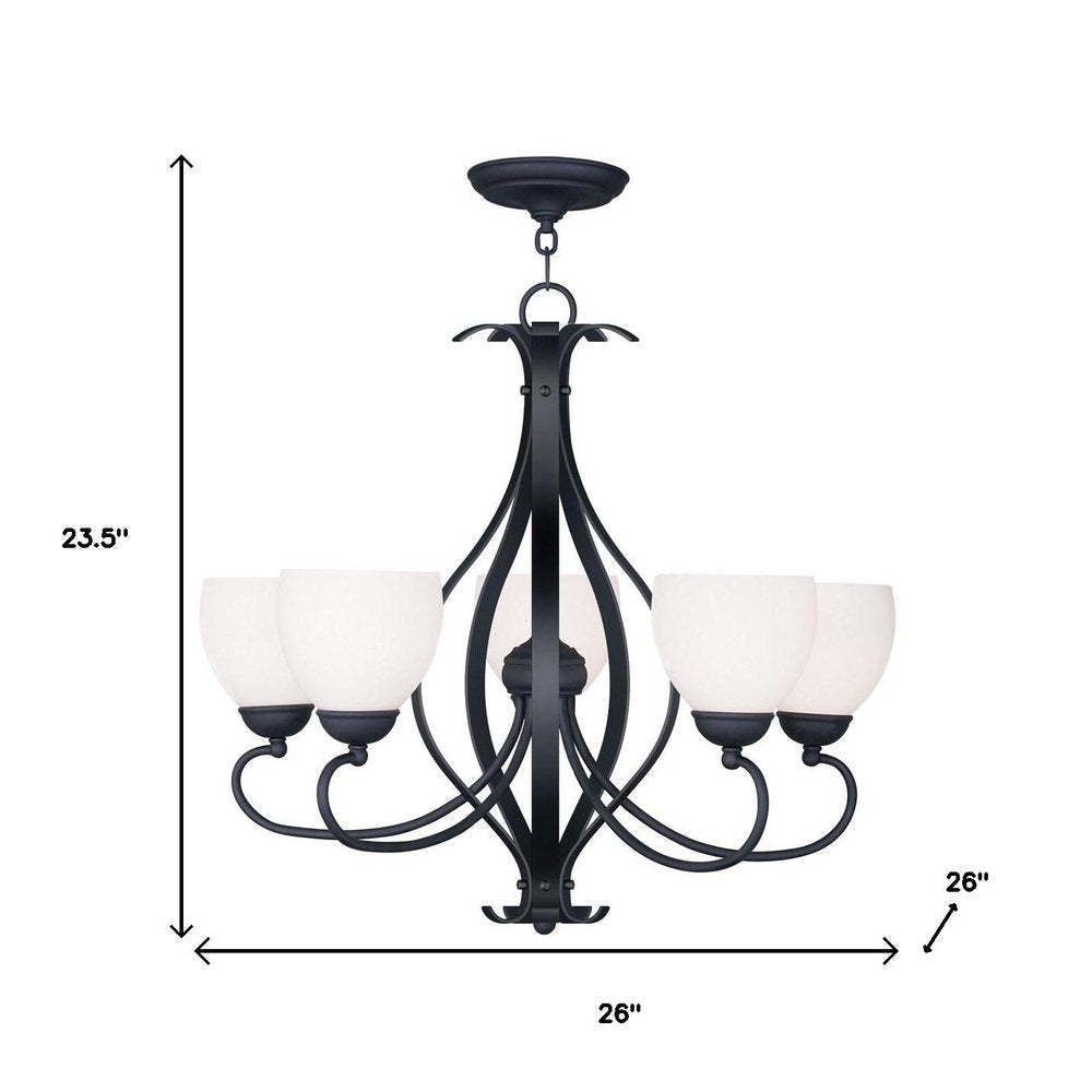 Black Five Light Metal Dimmable Chandelier With Shades