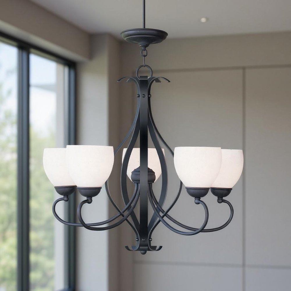 Black Five Light Metal Dimmable Chandelier With Shades