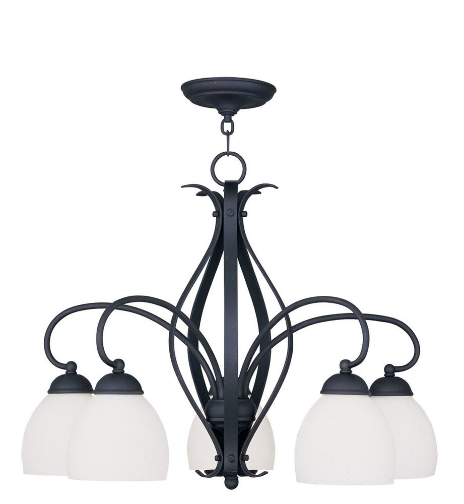 Black Five Light Metal Dimmable Chandelier With Shades
