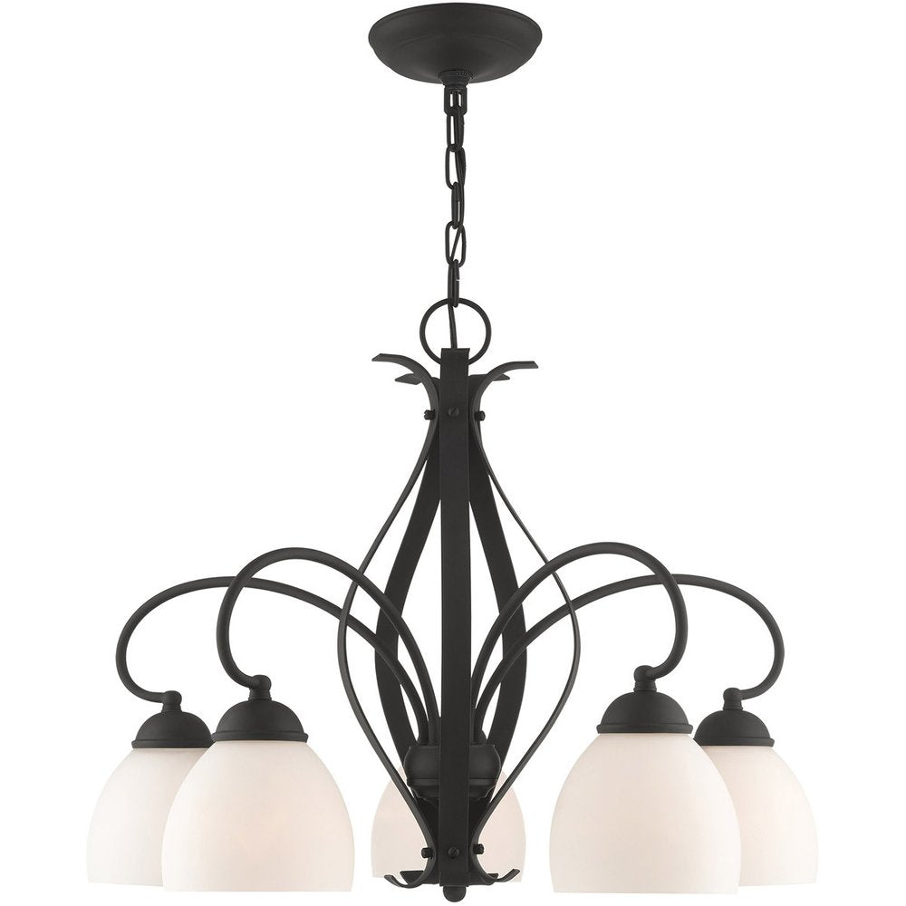 Black Five Light Metal Dimmable Chandelier With Shades