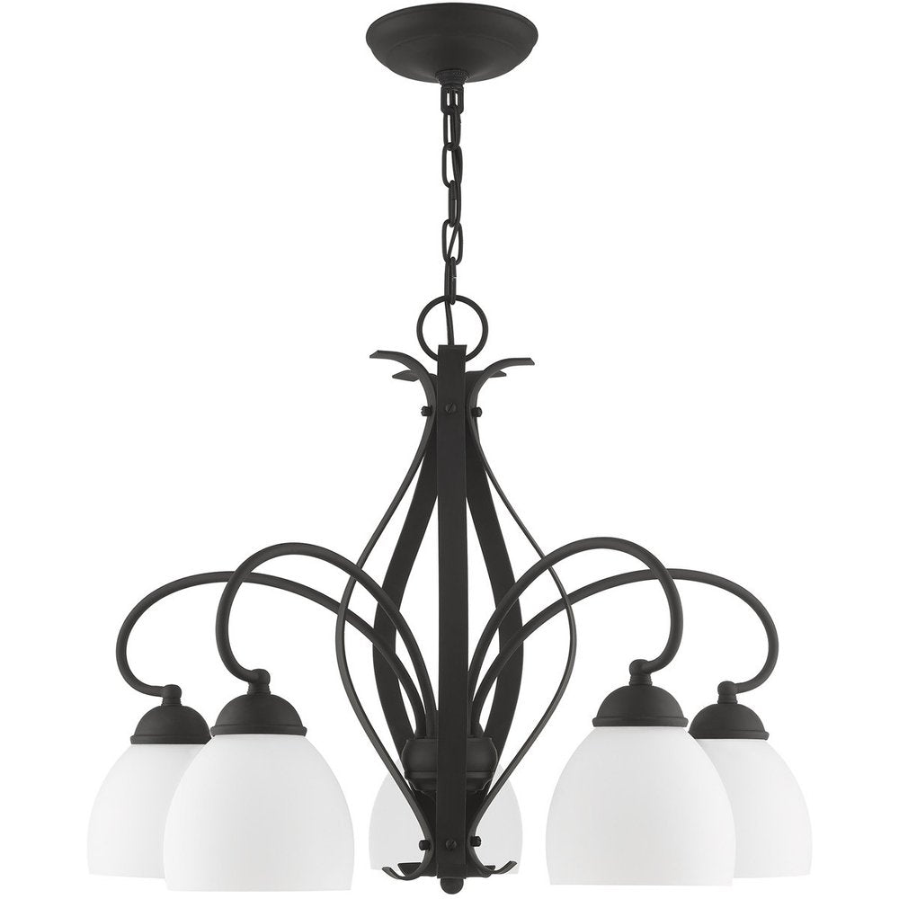 Black Five Light Metal Dimmable Chandelier With Shades