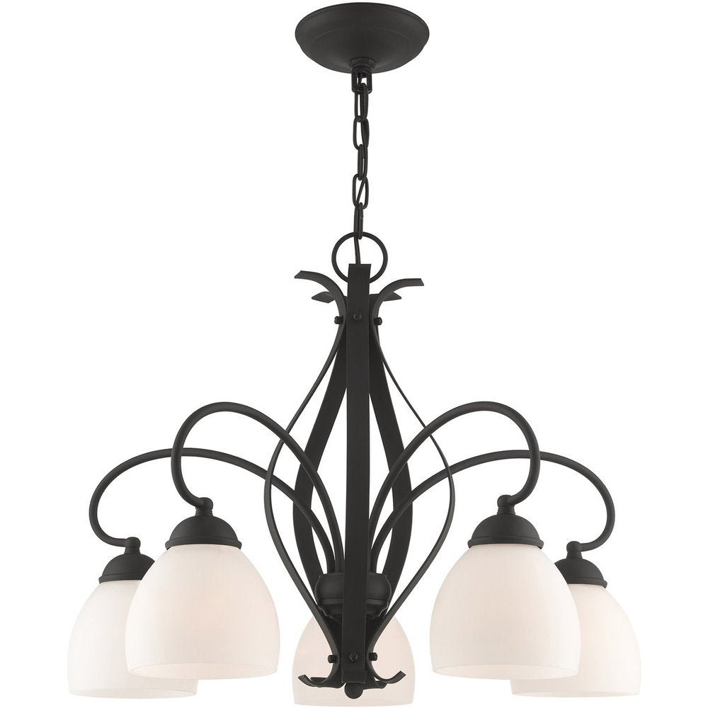 Black Five Light Metal Dimmable Chandelier With Shades