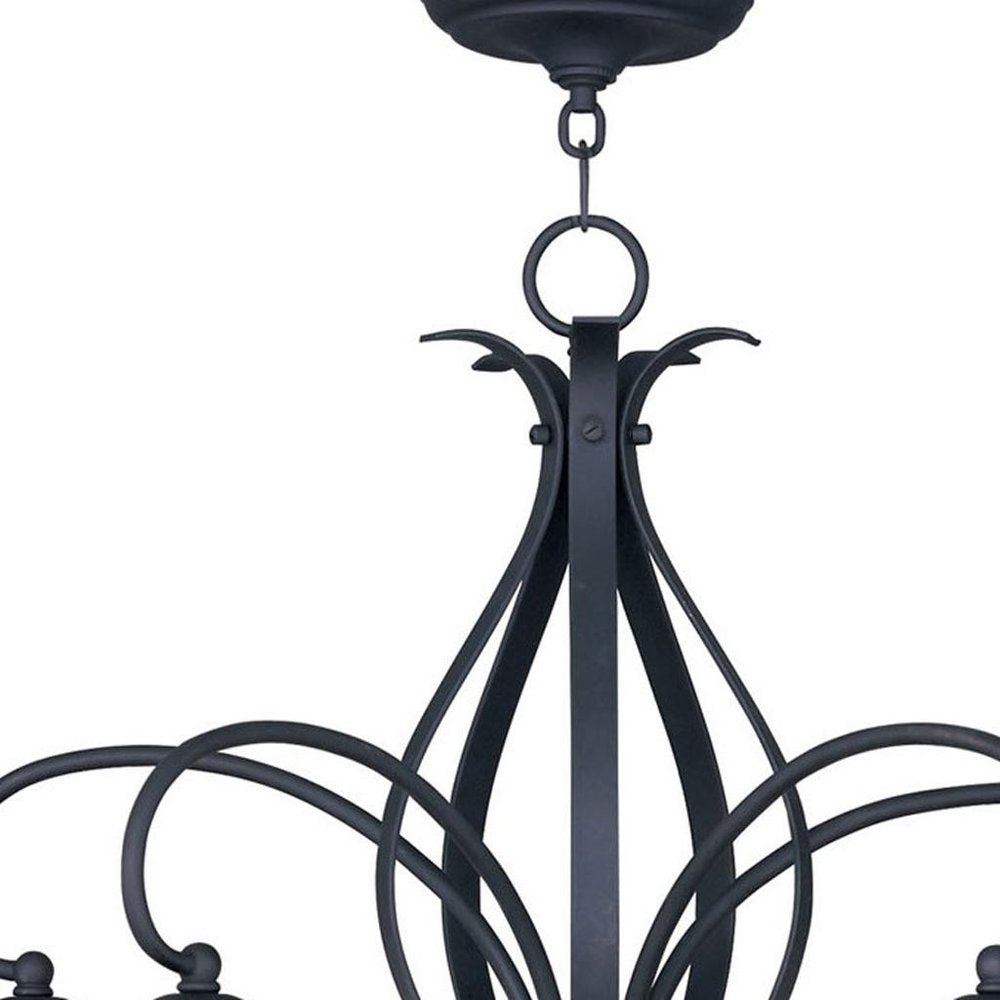 Black Five Light Metal Dimmable Chandelier With Shades