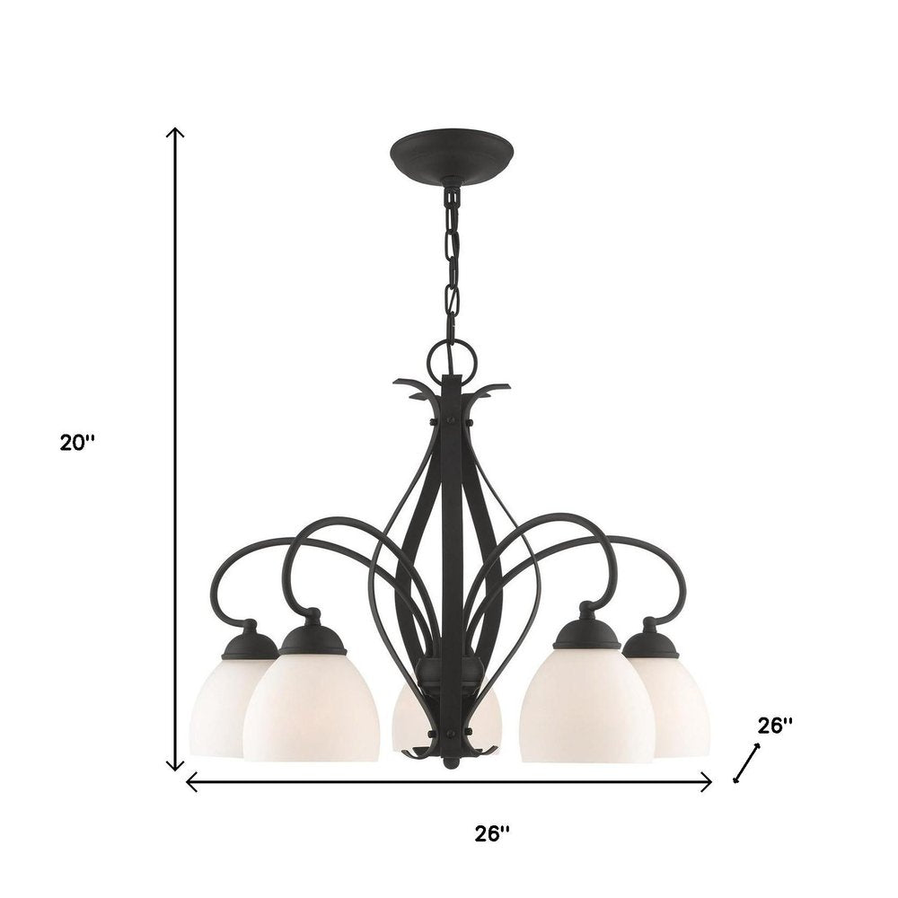 Black Five Light Metal Dimmable Chandelier With Shades