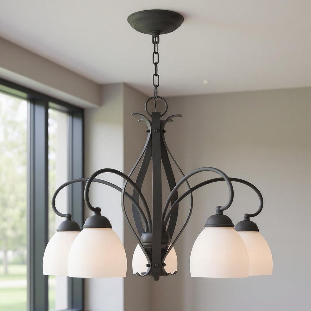 Black Five Light Dimmable Chandelier With Shades