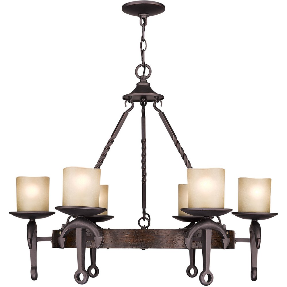 Bronze Six Light Metal Dimmable Chandelier With Shades