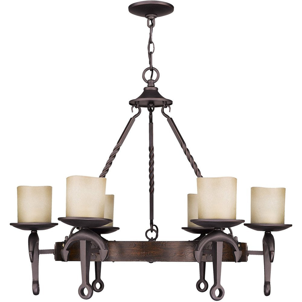 Bronze Six Light Metal Dimmable Chandelier With Shades