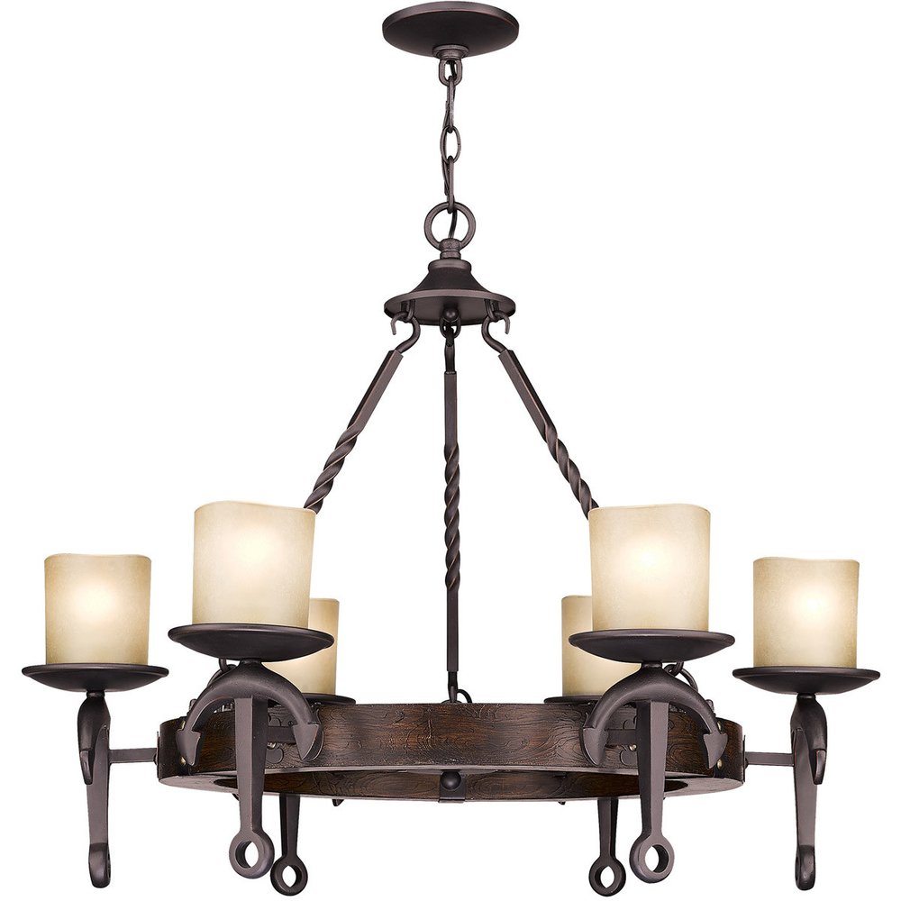 Bronze Six Light Metal Dimmable Chandelier With Shades