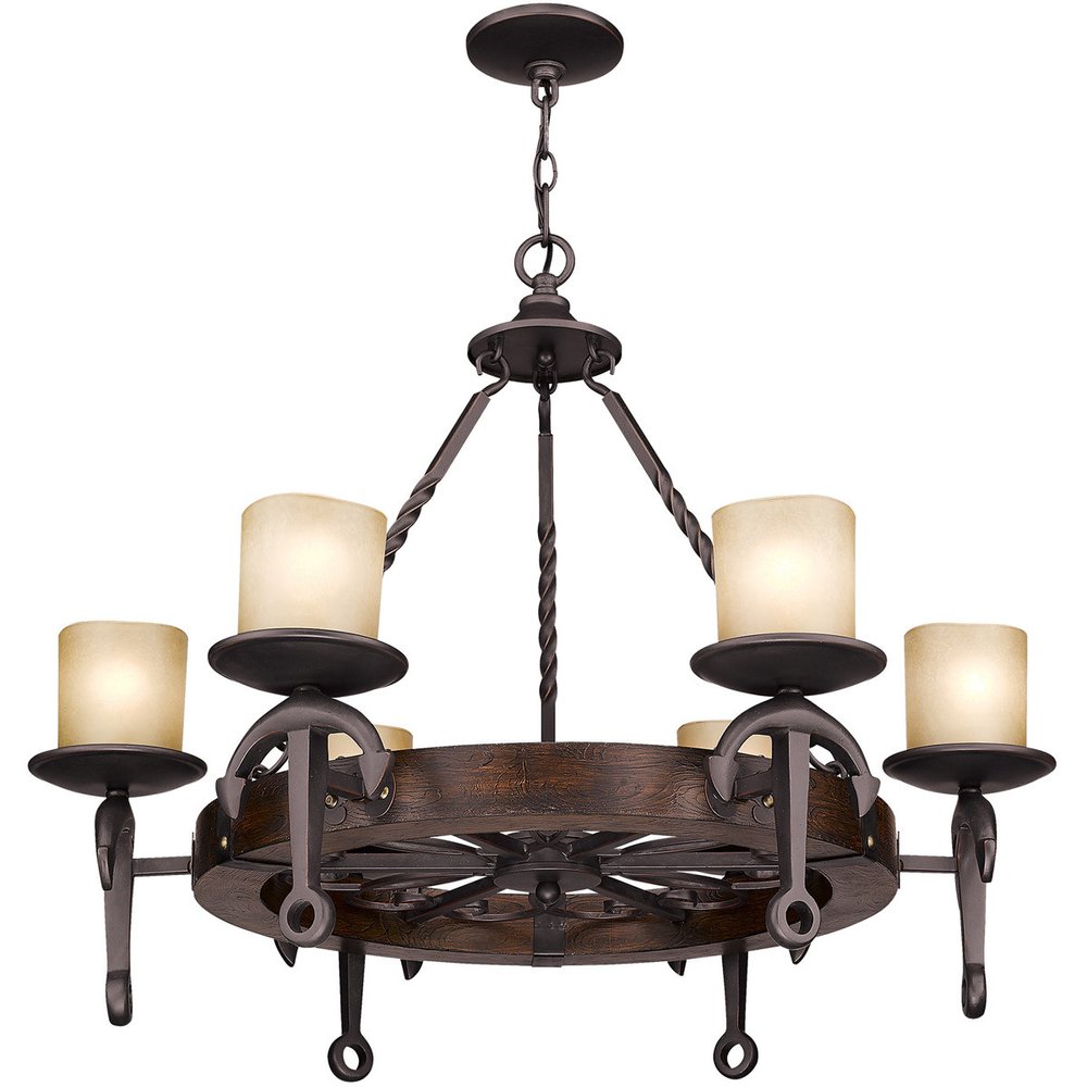 Bronze Six Light Metal Dimmable Chandelier With Shades
