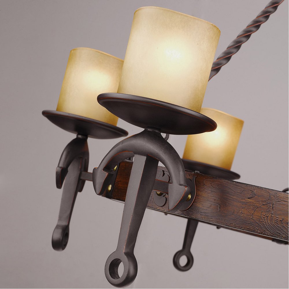 Bronze Six Light Metal Dimmable Chandelier With Shades