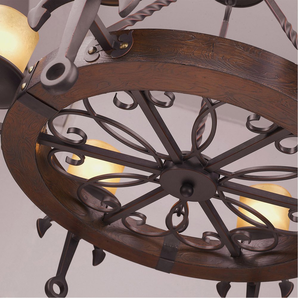 Bronze Six Light Metal Dimmable Chandelier With Shades