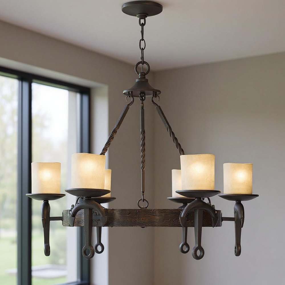 Bronze Six Light Metal Dimmable Chandelier With Shades