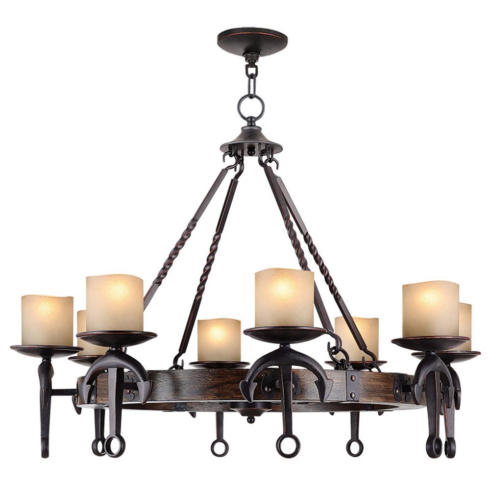 Bronze And Cream Eight Light Resin Dimmable Chandelier With Shades