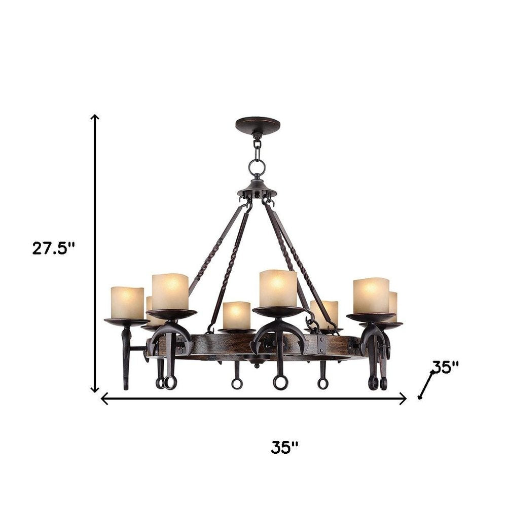 Bronze And Cream Eight Light Resin Dimmable Chandelier With Shades