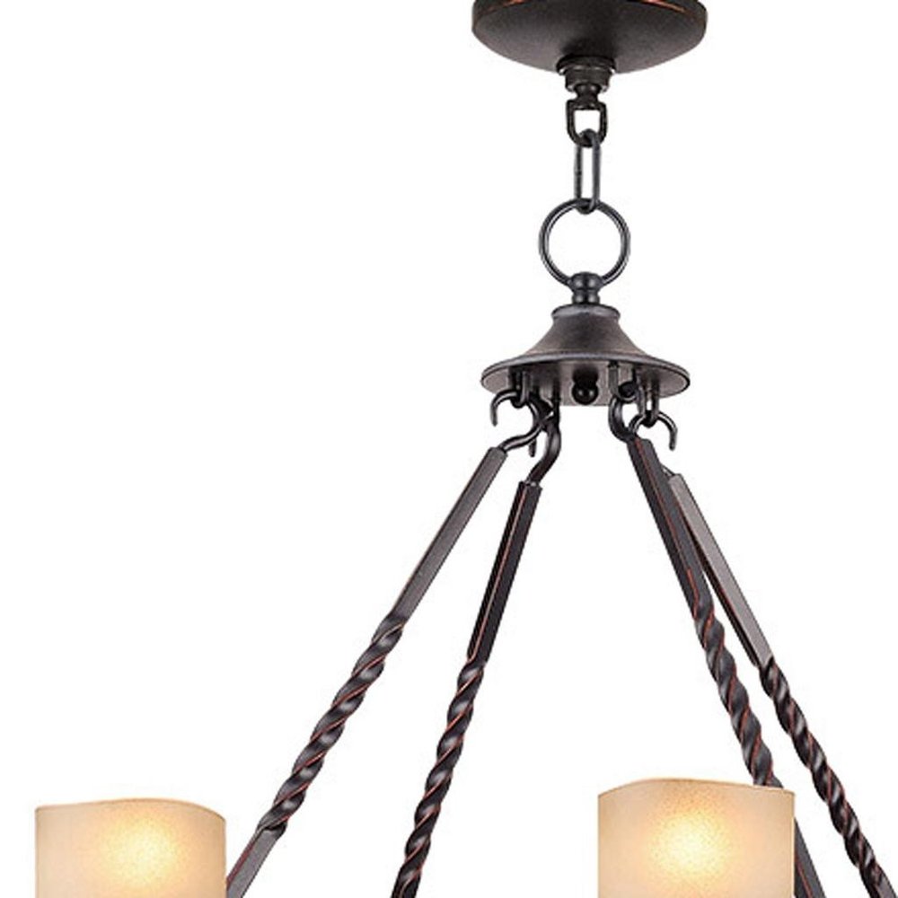 Bronze And Cream Eight Light Resin Dimmable Chandelier With Shades