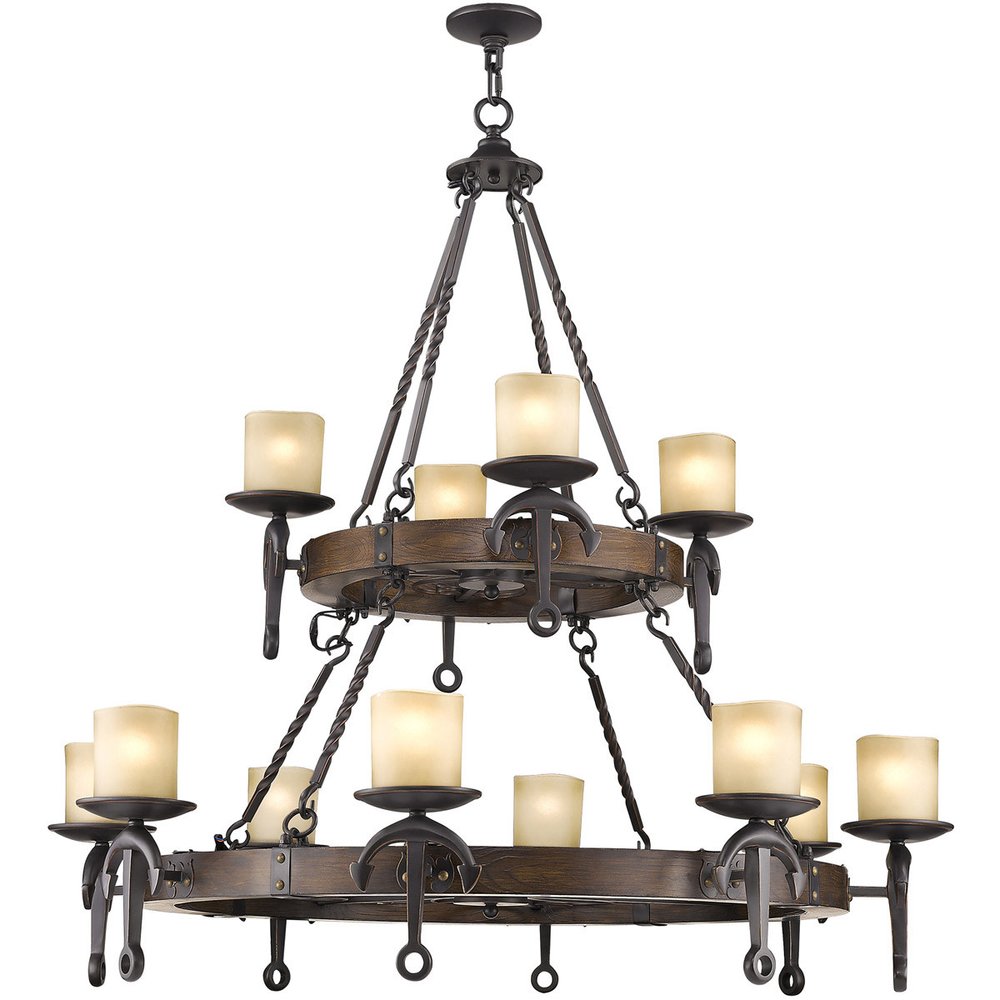 Bronze Twelve Light Metal Dimmable Chandelier With Shades