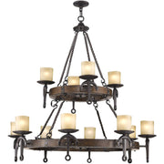 Bronze Twelve Light Metal Dimmable Chandelier With Shades