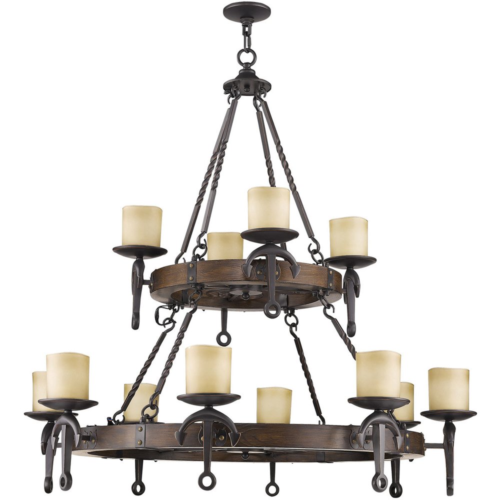 Bronze Twelve Light Metal Dimmable Chandelier With Shades