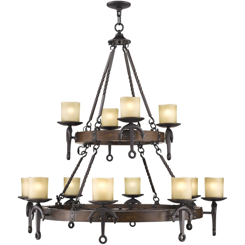 Bronze Twelve Light Metal Dimmable Chandelier With Shades