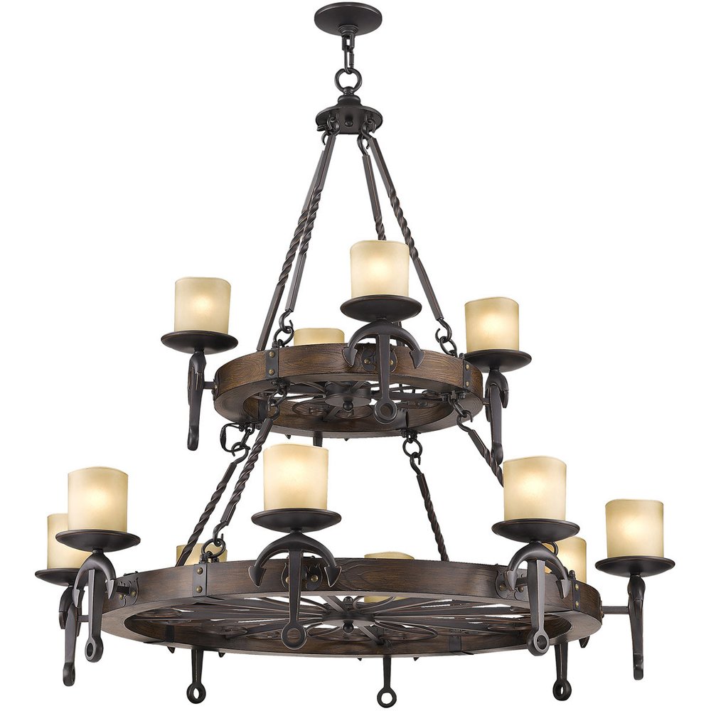 Bronze Twelve Light Metal Dimmable Chandelier With Shades