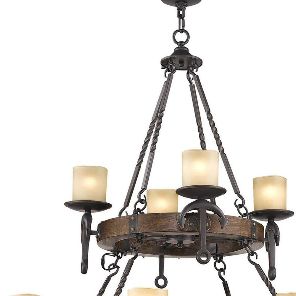 Bronze Twelve Light Metal Dimmable Chandelier With Shades