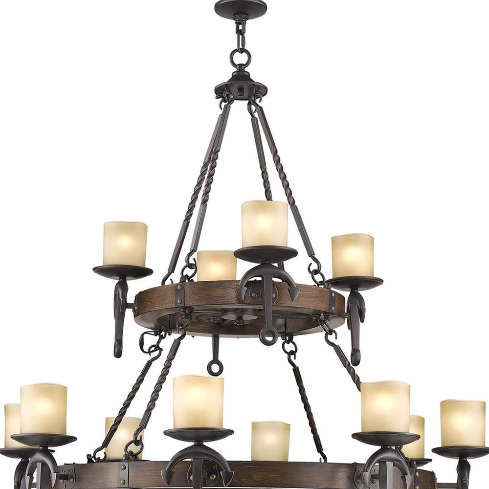 Bronze Twelve Light Metal Dimmable Chandelier With Shades