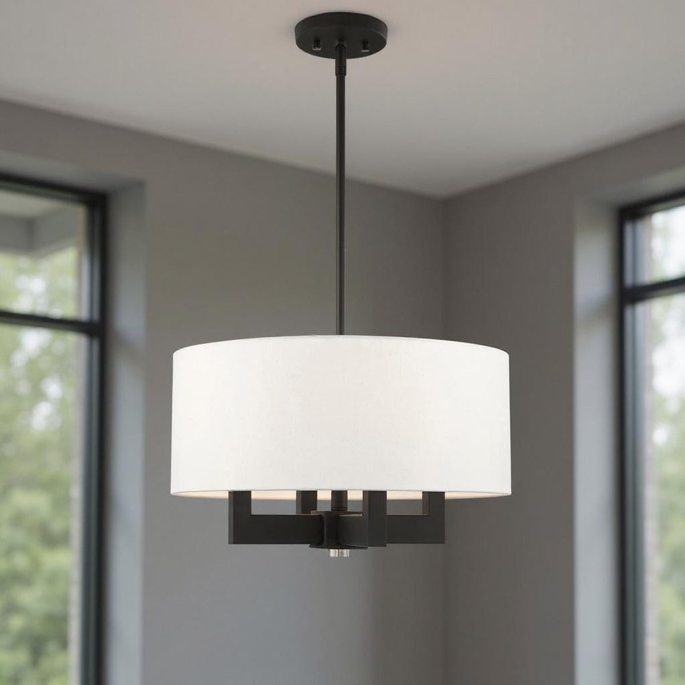 Black Four Light Metal Dimmable Chandelier With Shades