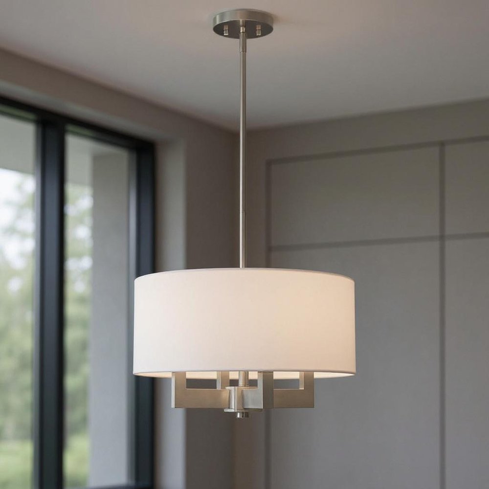 Nickel Four Light Metal Dimmable Chandelier With Shades