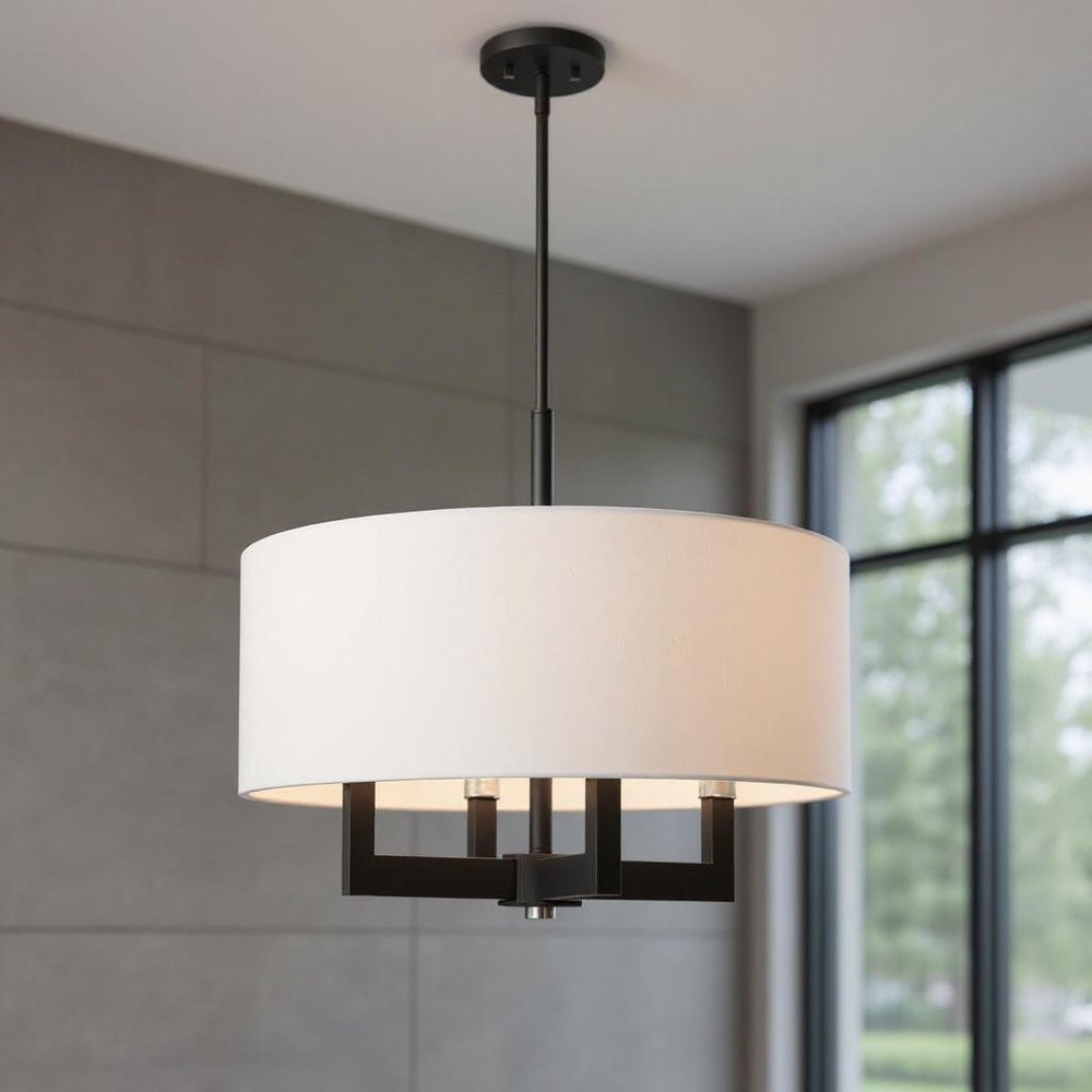 Black Four Light Metal Dimmable Chandelier With Shades
