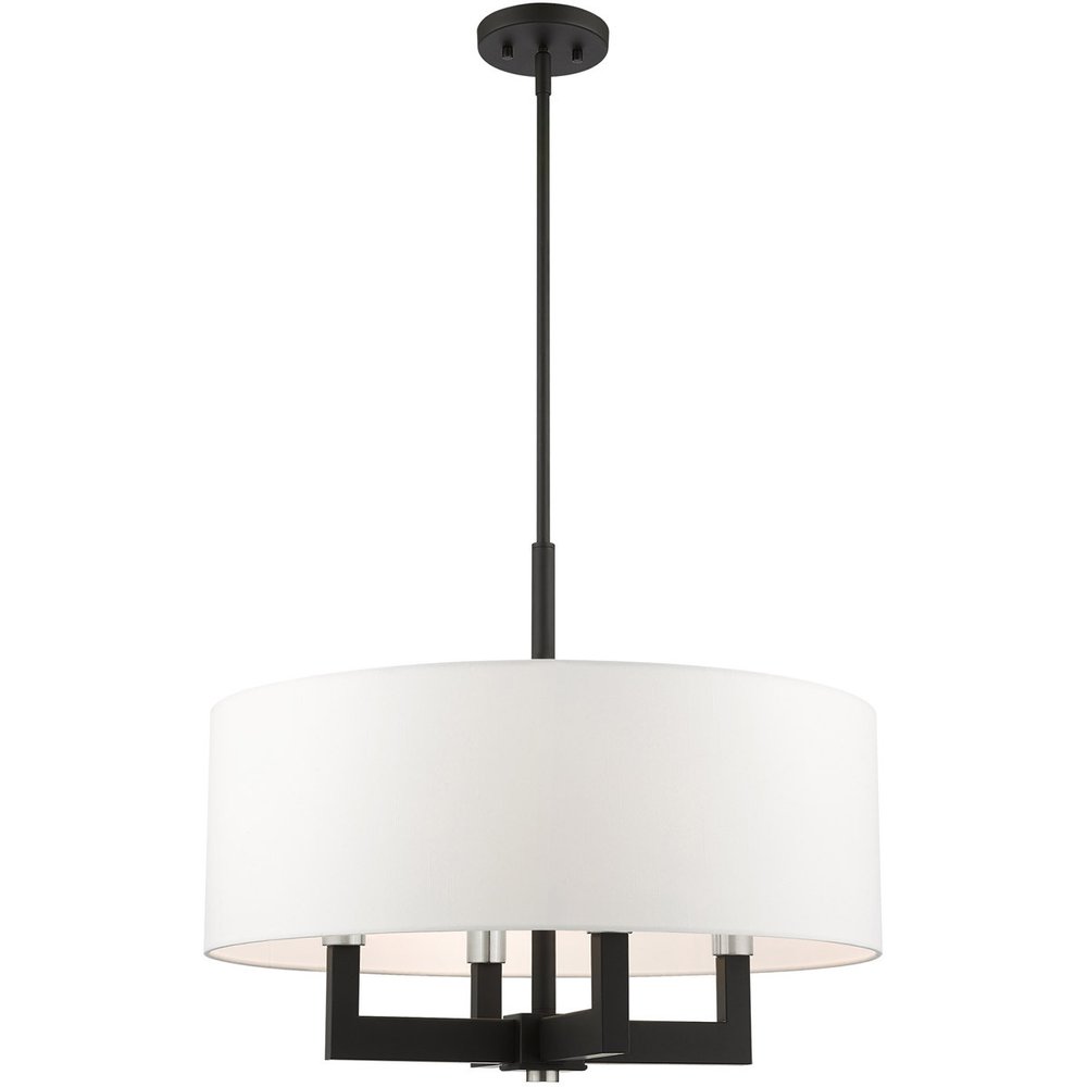 Black Four Light Metal Dimmable Chandelier With Shades
