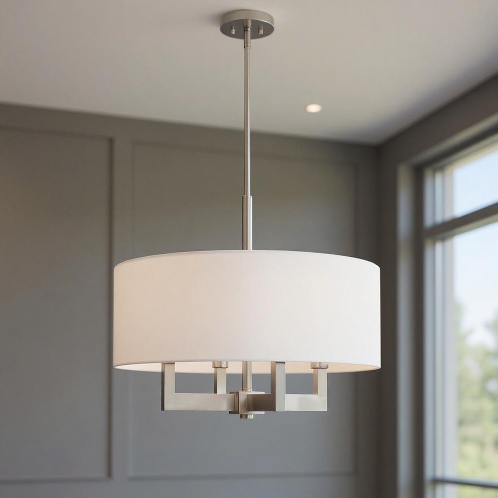 Nickel Four Light Metal Dimmable Chandelier With Shades