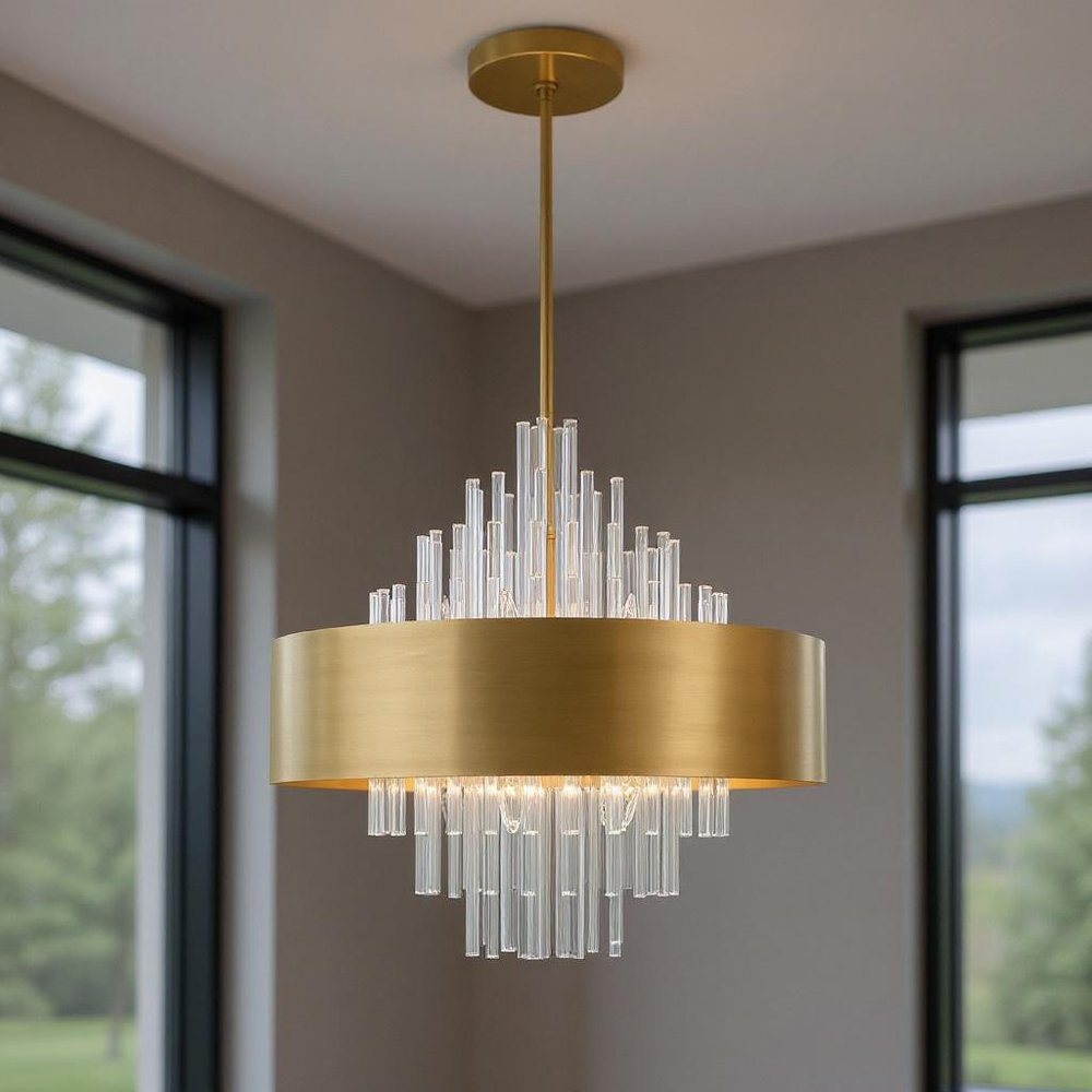 Brass Ten Light Metal Dimmable Chandelier With Shades