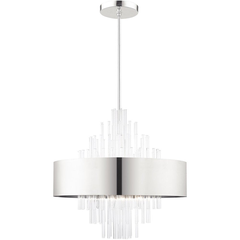 Nickel Ten Light Metal Dimmable Chandelier With Shades